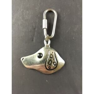 Dog Collar Keychain Metal Silver Tone Black Eye